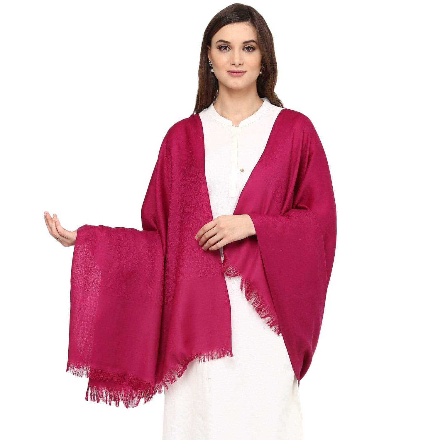 Pashtush India 100x200 Pashtush Women's Fine Wool Shawl, Paisley Design, Deep Pink