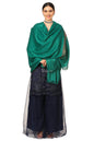 Pashtush India Womens Shawls Pashtush Women'S Fine Wool Shawl, Soft And Warm, Aztec Design, Jacquard Weave - Bottle Green