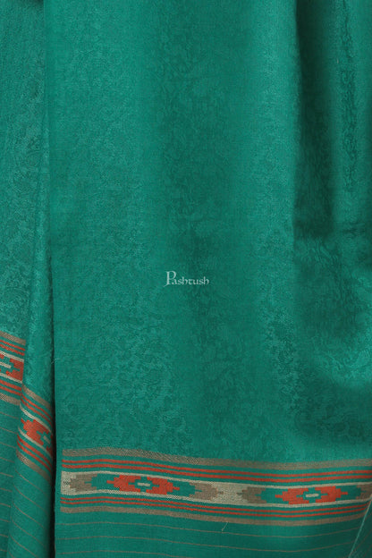 Pashtush India Womens Shawls Pashtush Women'S Fine Wool Shawl, Soft And Warm, Aztec Design, Jacquard Weave - Bottle Green
