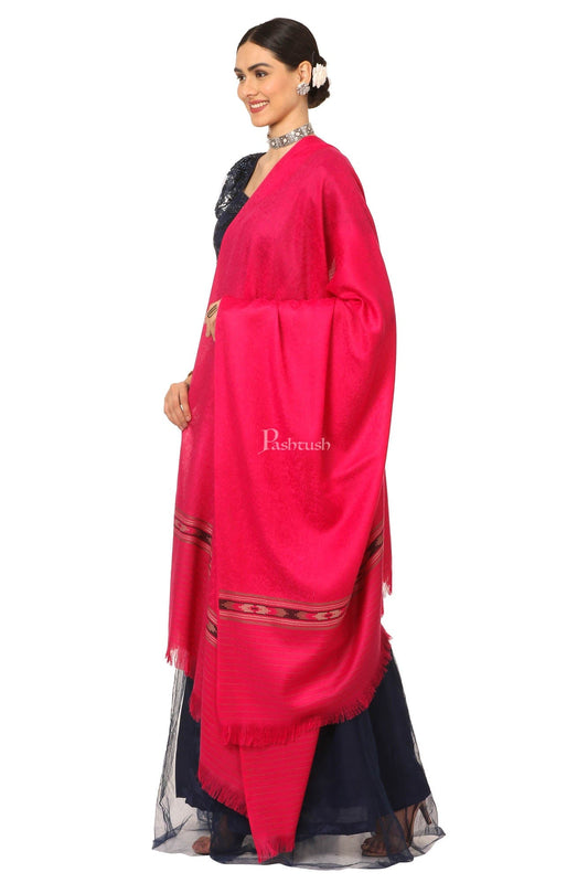 Pashtush India Womens Shawls Pashtush Women'S Fine Wool Shawl, Soft And Warm, Aztec Design, Jacquard Weave - Pink