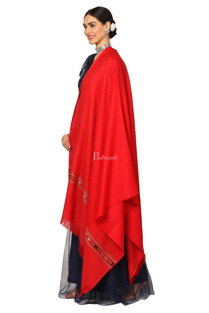 Pashtush India Womens Shawls Pashtush Women'S Fine Wool Shawl, Soft And Warm, Aztec Design, Jacquard Weave - Red