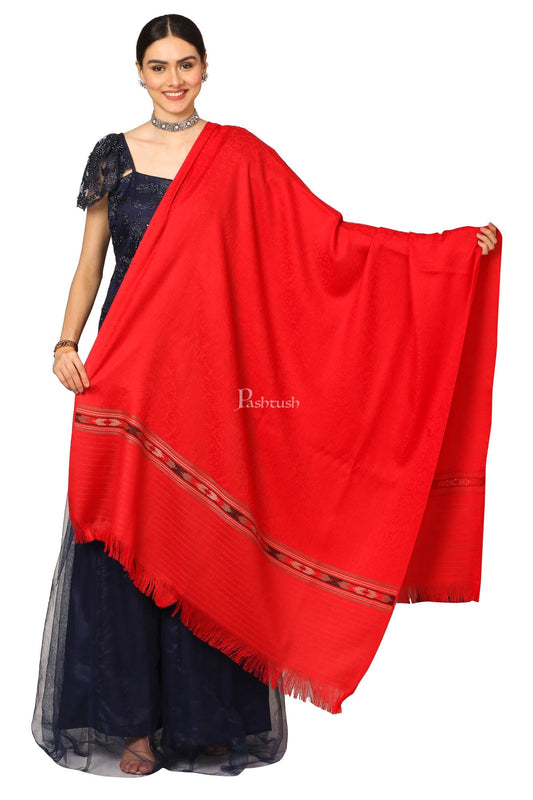 Pashtush India Womens Shawls Pashtush Women'S Fine Wool Shawl, Soft And Warm, Aztec Design, Jacquard Weave - Red