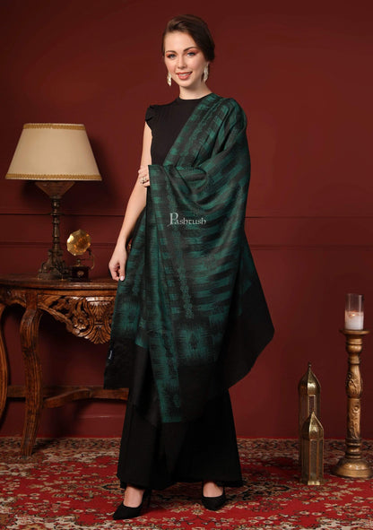 Pashtush India 70x200 Pashtush Women's Fine Wool Stole, Ikkat Design, Azure Green
