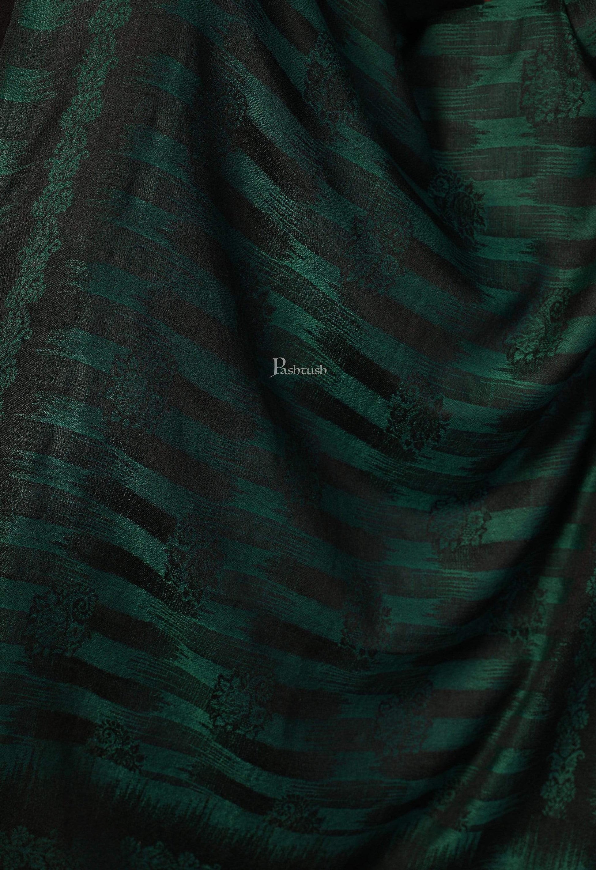 Pashtush India 70x200 Pashtush Women's Fine Wool Stole, Ikkat Design, Azure Green
