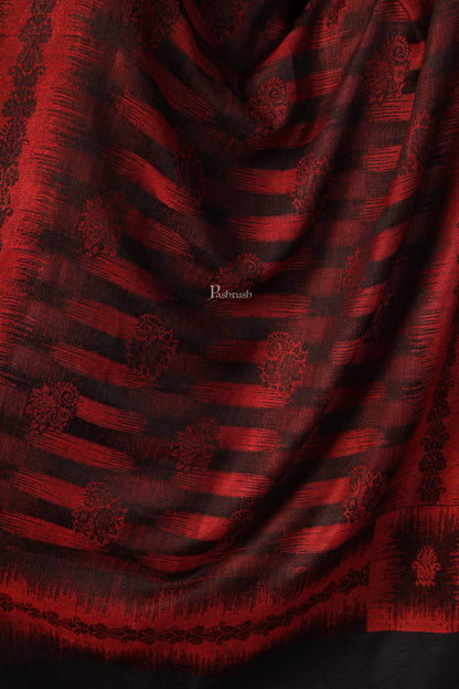 Pashtush India 70x200 Pashtush Women's Fine Wool Stole, Ikkat Design, Maroon and Black