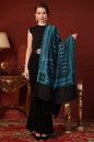 Pashtush India 70x200 Pashtush Women's Fine Wool Stole, Ikkat Design, Pacific Blue
