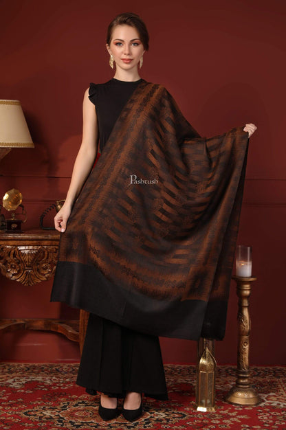 Pashtush India 70x200 Pashtush Women's Fine Wool Stole, Ikkat Design, Pacific Brown