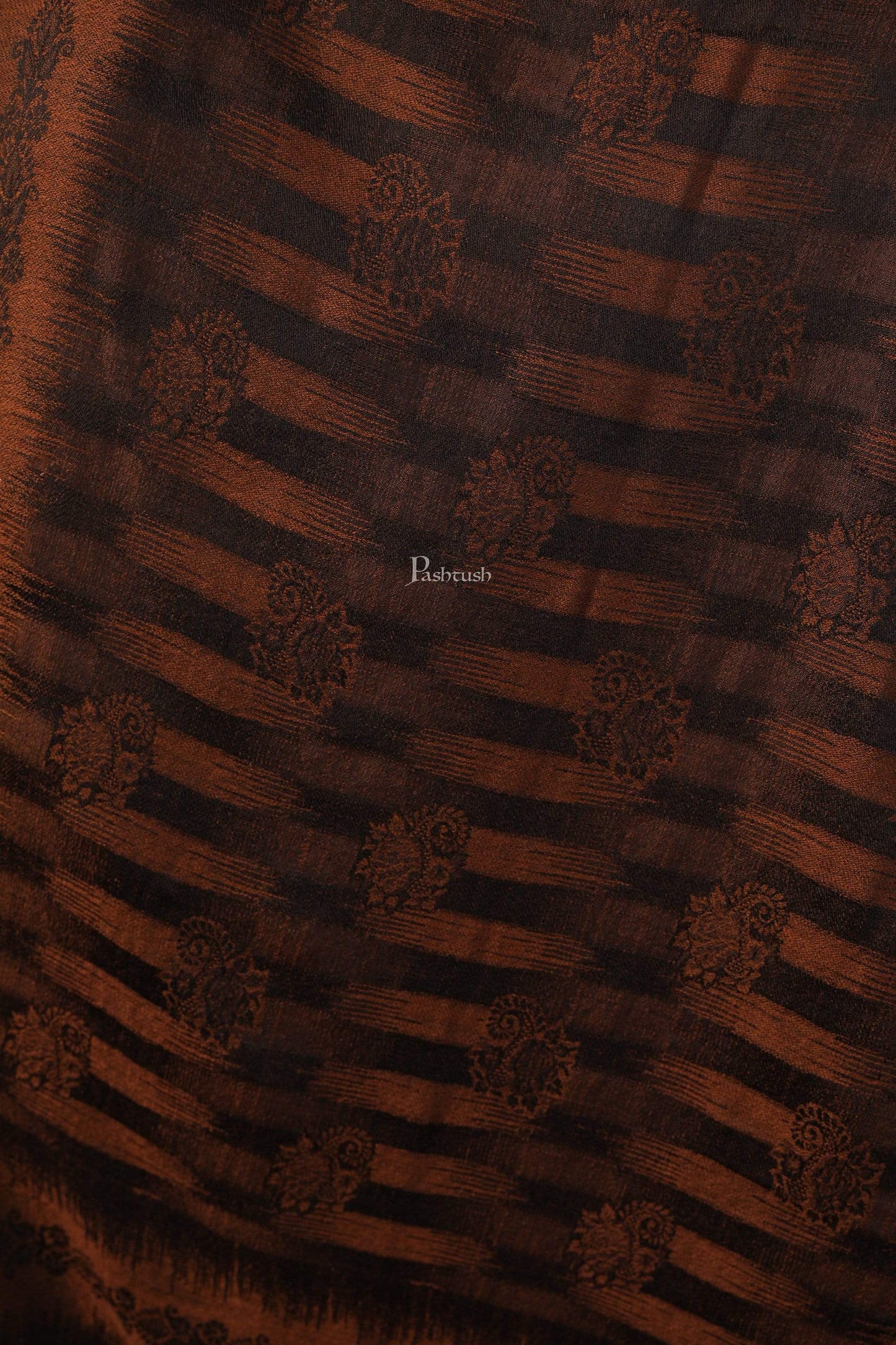 Pashtush India 70x200 Pashtush Women's Fine Wool Stole, Ikkat Design, Pacific Brown