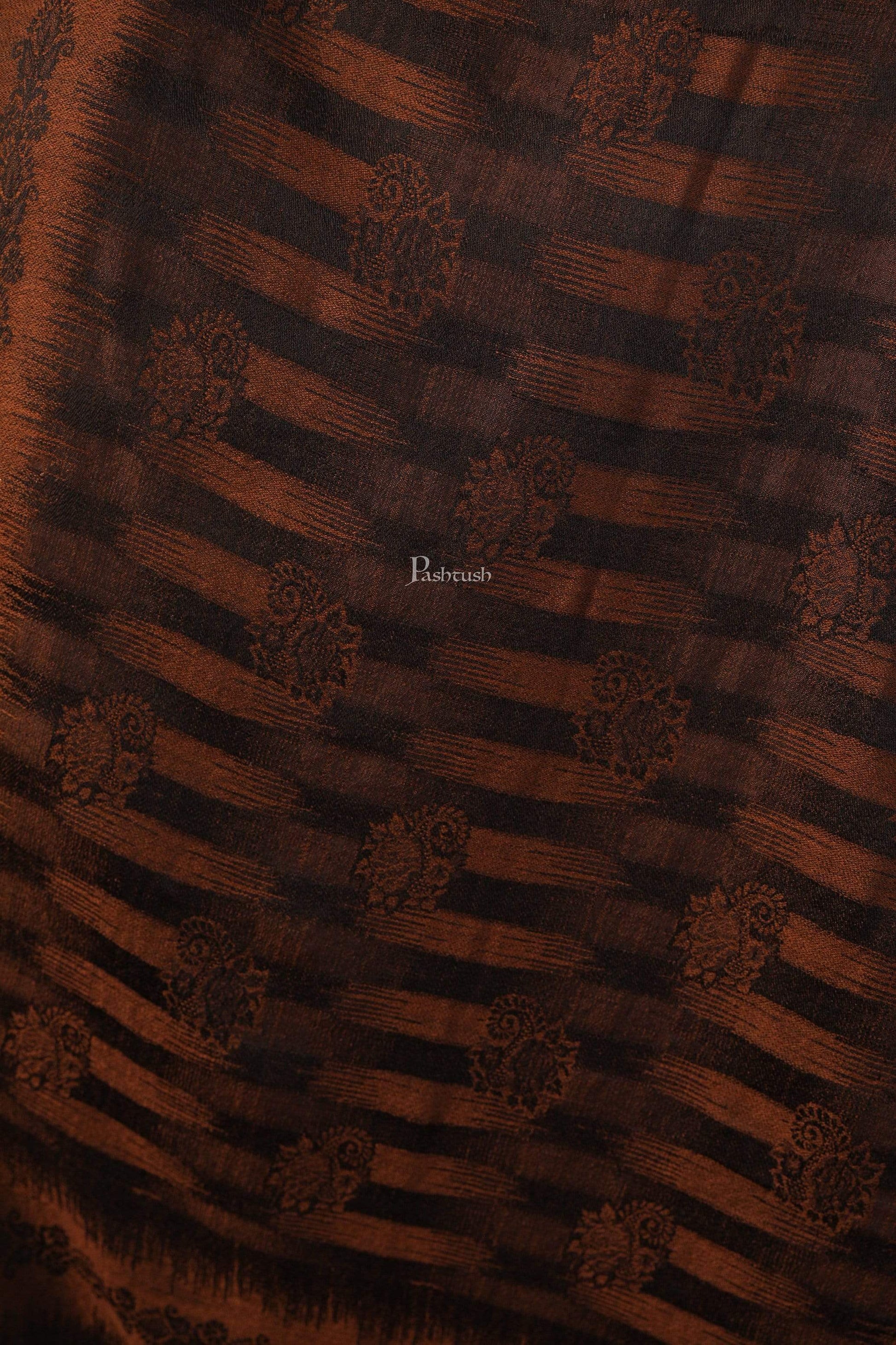 Pashtush India 70x200 Pashtush Women's Fine Wool Stole, Ikkat Design, Pacific Brown