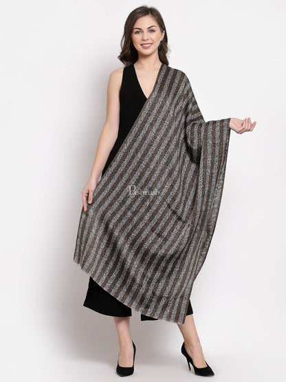 Pashtush India Womens Stoles and Scarves Scarf Pashtush Women'S Fine Wool Striped Stole, Self Weave, Black And Brown