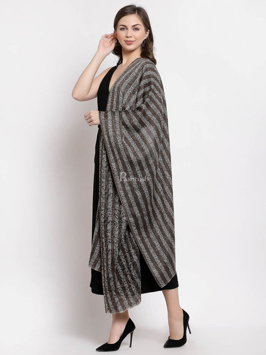 Pashtush India Womens Stoles and Scarves Scarf Pashtush Women'S Fine Wool Striped Stole, Self Weave, Black And Brown