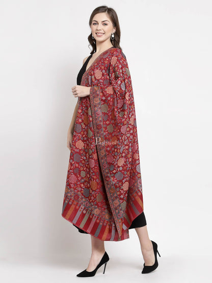 Pashtush Shawl Store Womens Stoles and Scarves Scarf Pashtush Women'S Floral, Fine Wool, Gulaabdar, Stole , Maroon