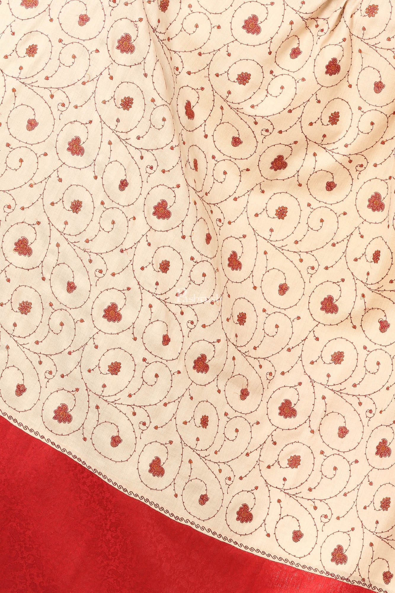 Pashtush India Womens Shawls Pashtush Women'S Gol Buti Jaal, Fineembroidery With Intricate Needlework Woolen Pashmina Shawls - Beige