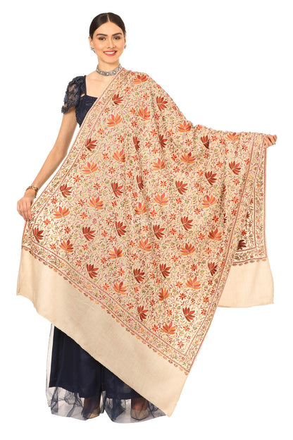 Pashtush India Womens Shawls Pashtush Women’s Hand Embroidered Heavy Nalki Jaal Shawl In Pure Wool (Certified) Shawl