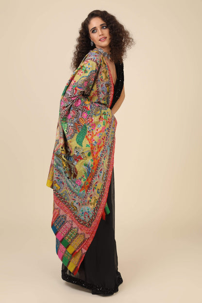 Pashtush India 100x200 Pashtush Women's Handmade Kalamkari Shawl, Multicoloured