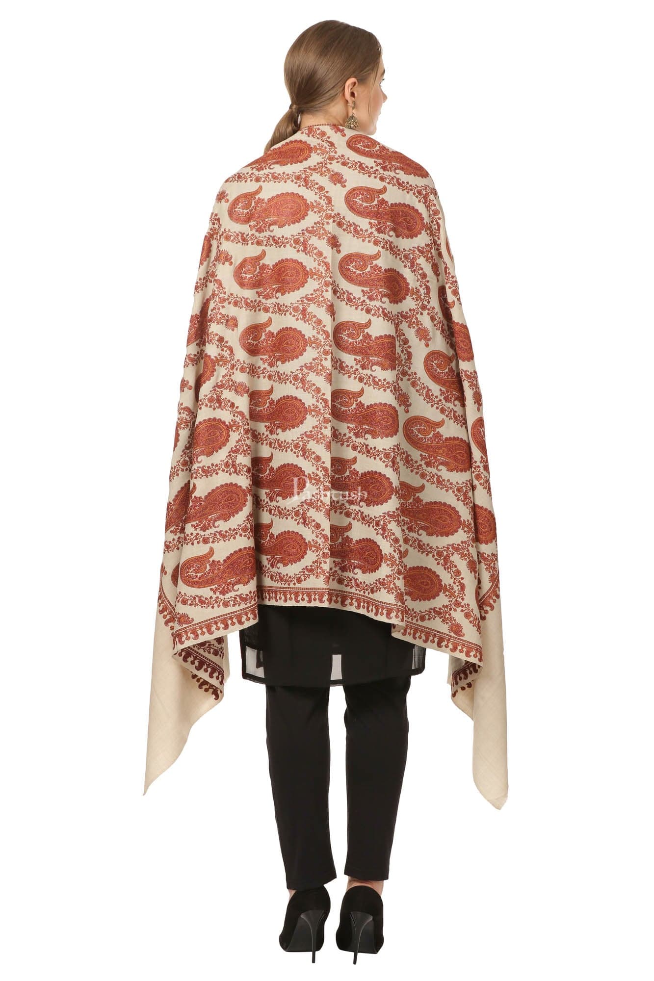 Pashtush India Womens Shawls Pashtush Women'S Heavy Embroidery Jaal Shawl ( Pashmina Colour)
