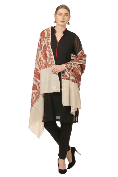 Pashtush India Womens Shawls Pashtush Women'S Heavy Embroidery Jaal Shawl ( Pashmina Colour)