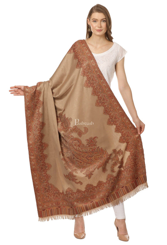 Pashtush India Womens Shawls Pashtush Women'S Jacquard Ambi Shawl, Warm And Soft, Faux Pashmina - Beige