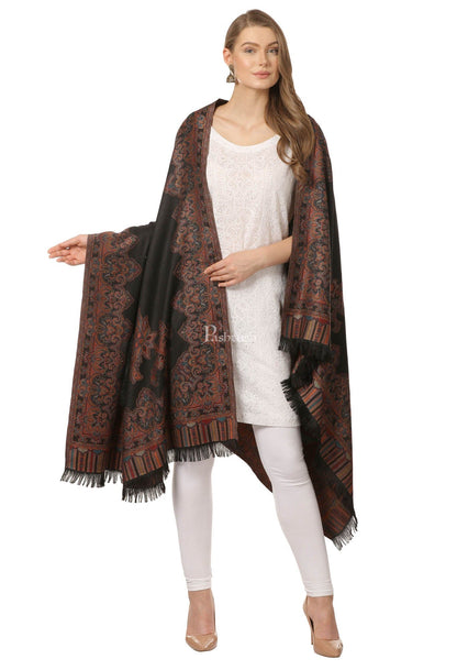 Pashtush India Womens Shawls Pashtush Women'S Jacquard Ambi Shawl, Warm And Soft, Faux Pashmina - Black
