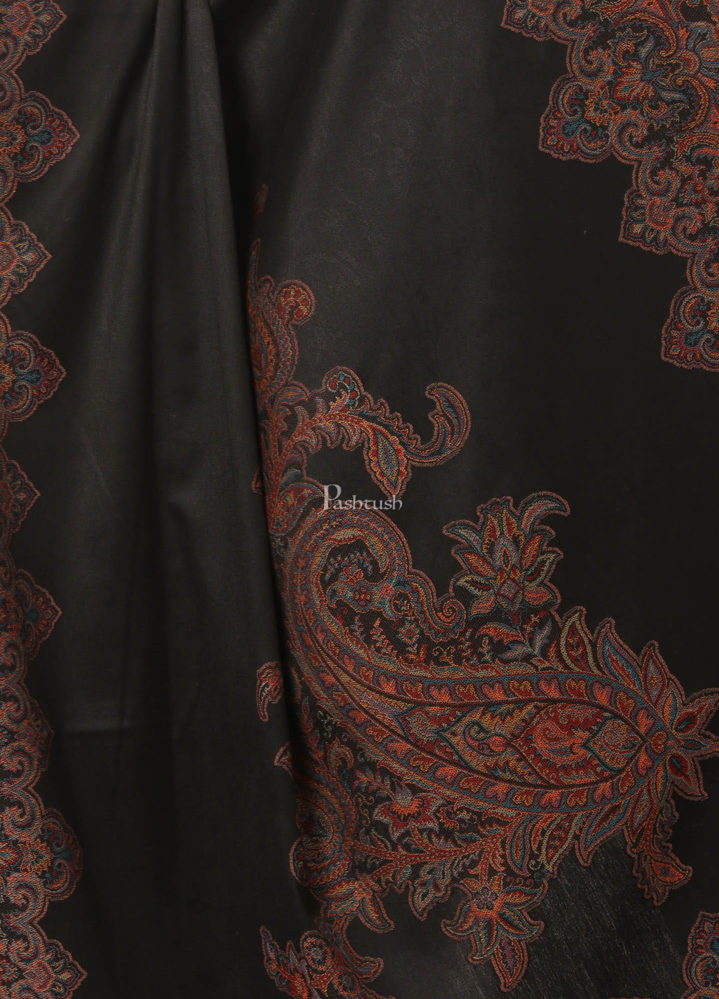Pashtush India Womens Shawls Pashtush Women'S Jacquard Ambi Shawl, Warm And Soft, Faux Pashmina - Black