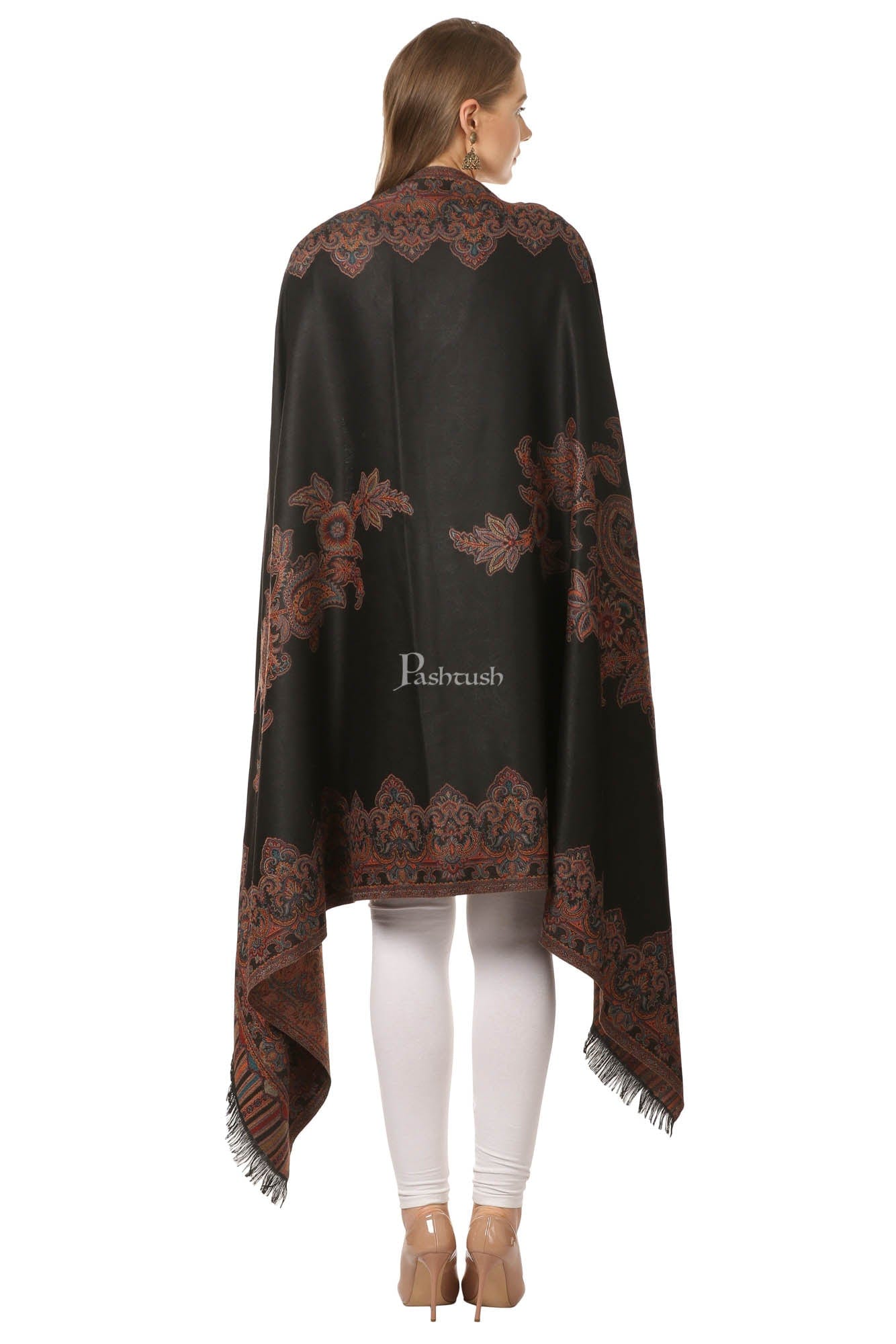 Pashtush India Womens Shawls Pashtush Women'S Jacquard Ambi Shawl, Warm And Soft, Faux Pashmina - Black