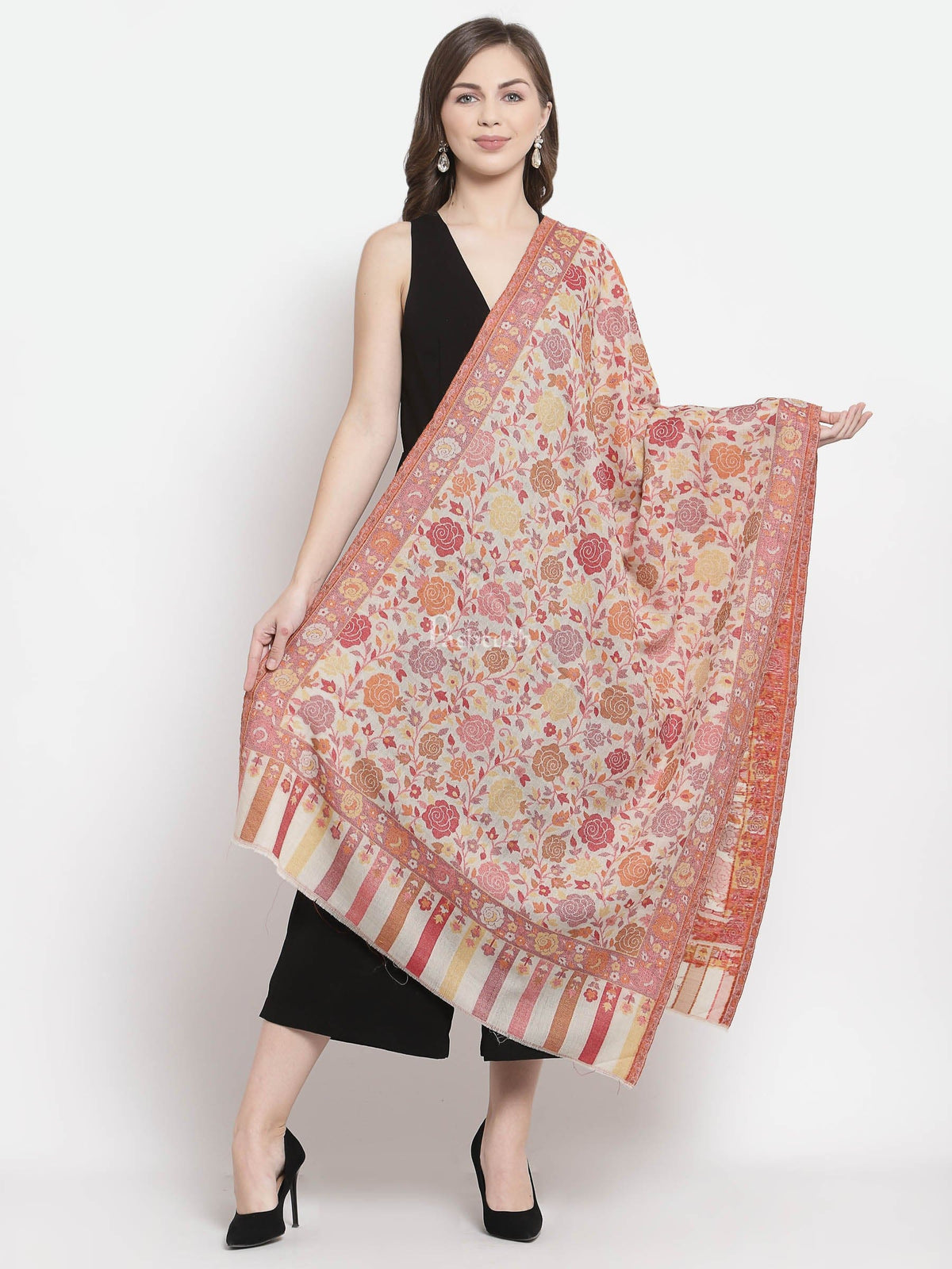 Pashtush India Womens Stoles and Scarves Scarf Pashtush Women's Jacquard Ethnic Light Weight Floral Stole, Multicolour