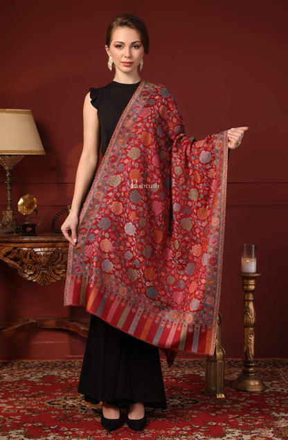 Pashtush Shawl Store Pashtush Women's Jacquard Kaani light weight floral Stole , Maroon
