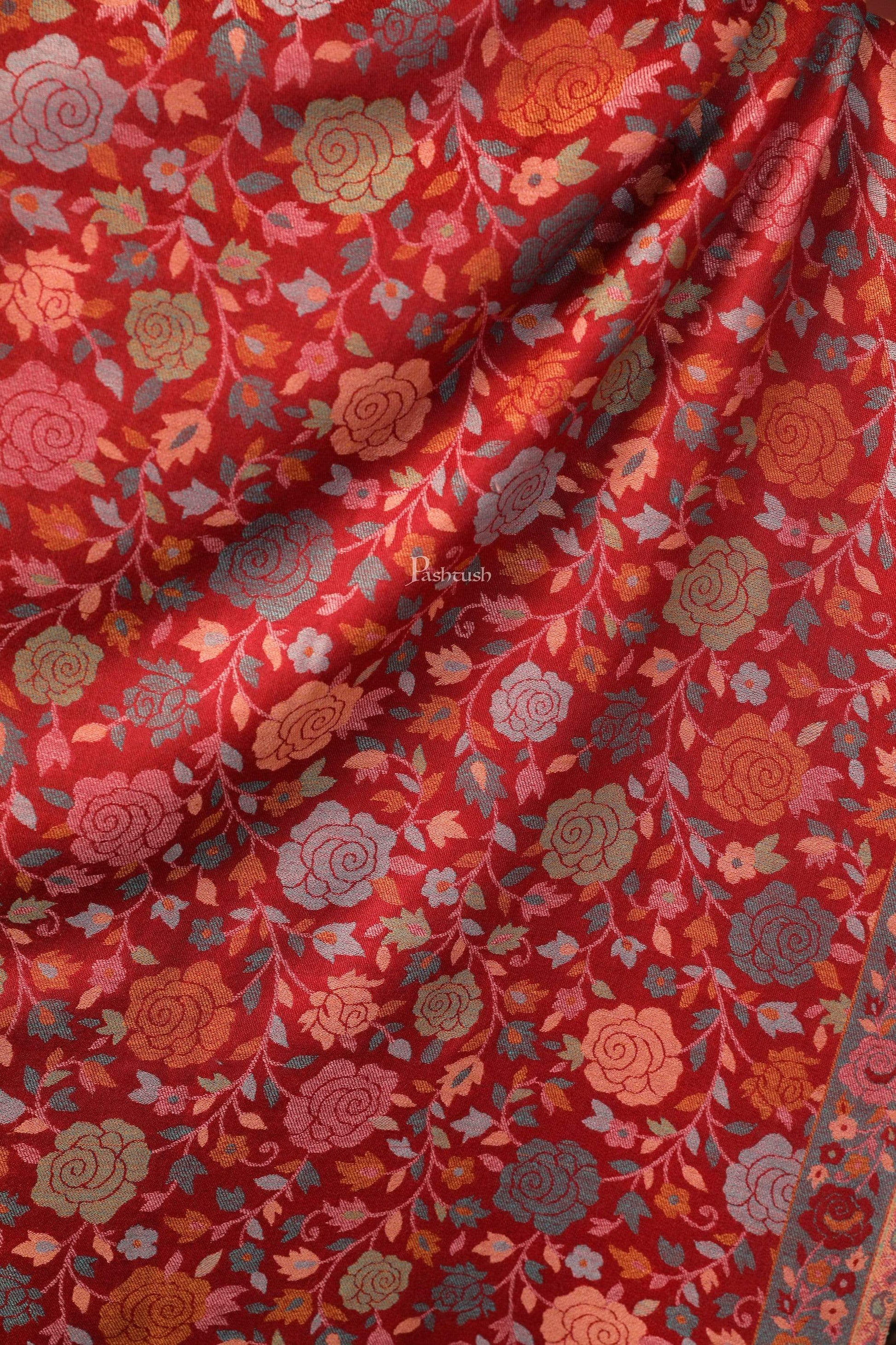 Pashtush Shawl Store Pashtush Women's Jacquard Kaani light weight floral Stole , Maroon