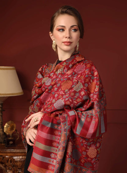 Pashtush Shawl Store Pashtush Women's Jacquard Kaani light weight floral Stole , Maroon