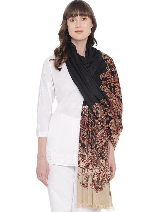Pashtush India Womens Shawls Pashtush Women's Jacquard Palla Shawl, Soft Faux Pashmina - Beige and Black