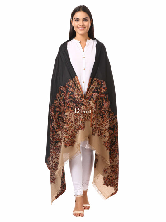 Pashtush India Womens Shawls Pashtush Women's Jacquard Palla Shawl, Soft Faux Pashmina - Black