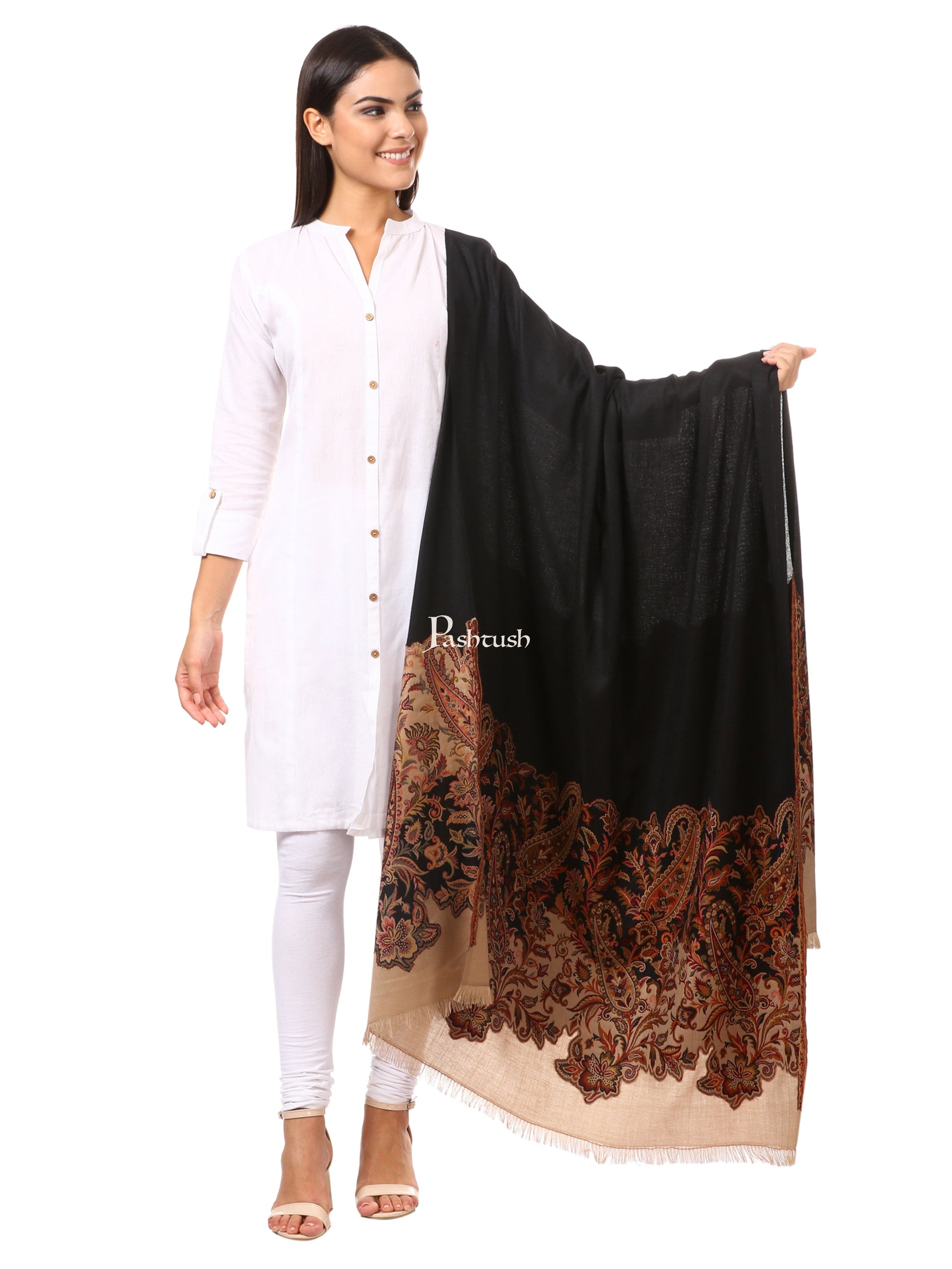 Pashtush India Womens Shawls Pashtush Women's Jacquard Palla Shawl, Soft Faux Pashmina - Black