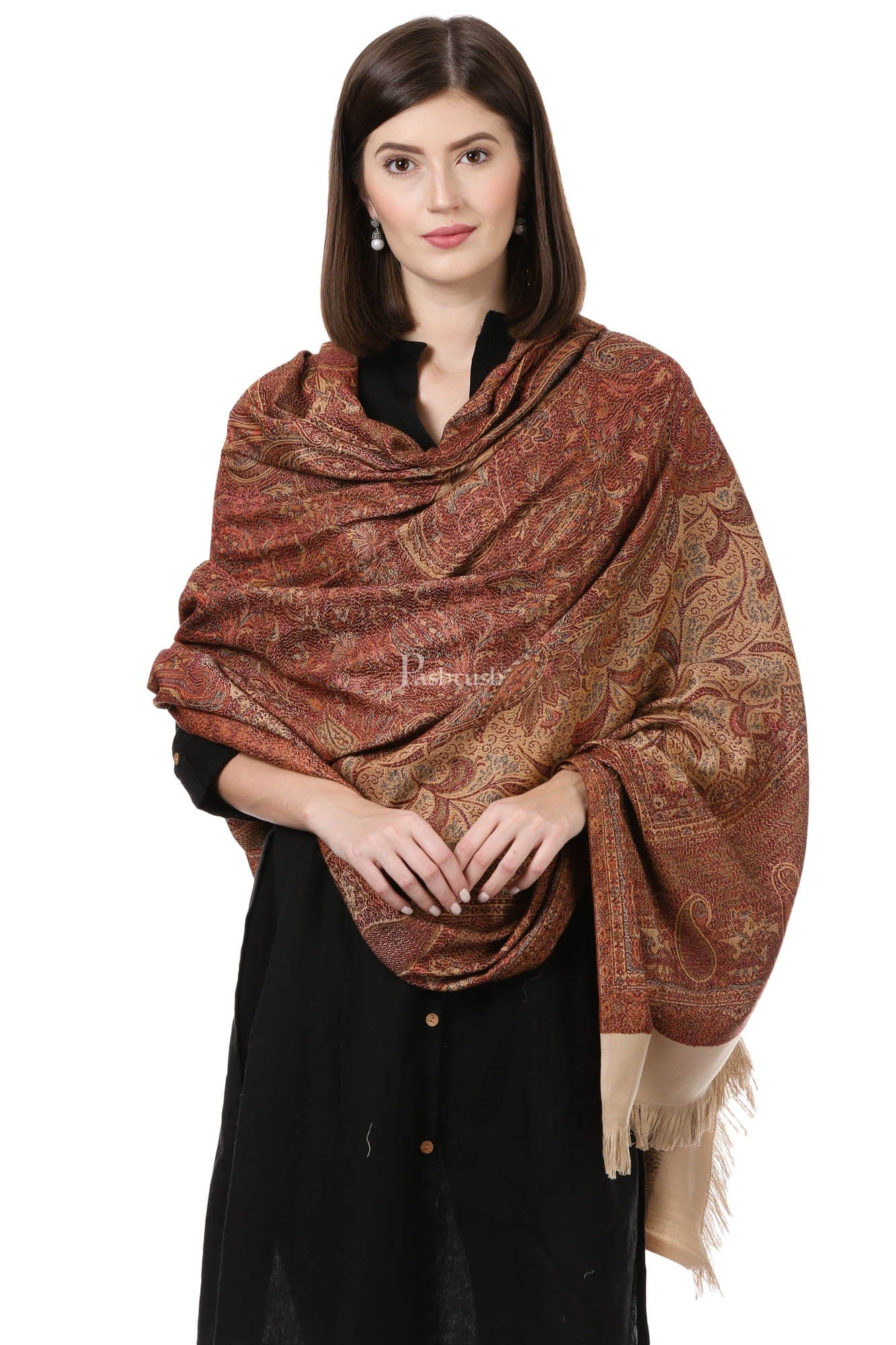 Pashtush India Womens Shawls Pashtush Women'S Jamawar Shawl, Beige