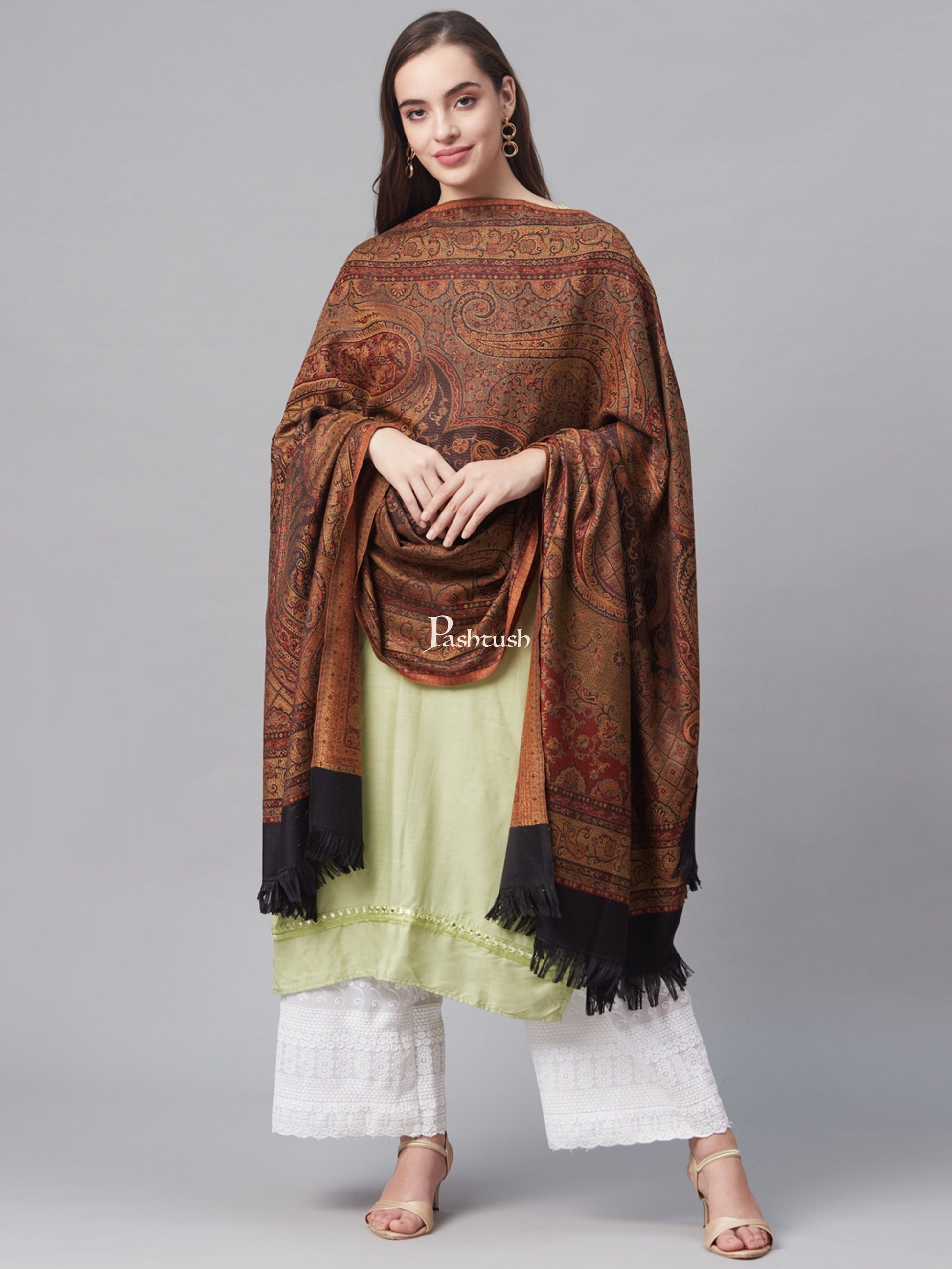 Pashtush India Womens Shawls Pashtush Women'S Jamawar Shawl, Black