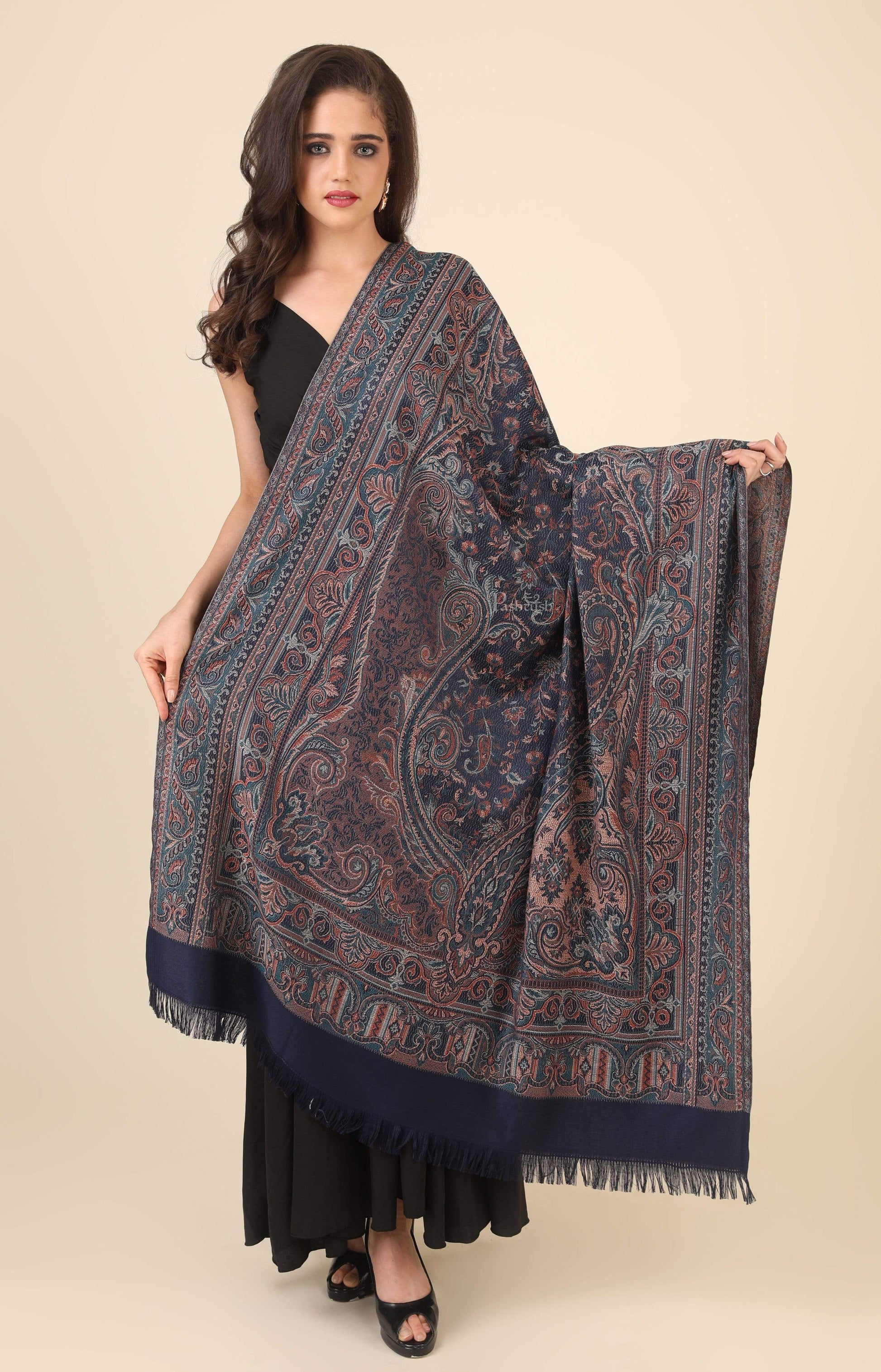 Pashtush India 100x200 Pashtush Women's Jamawar Shawl, Blue