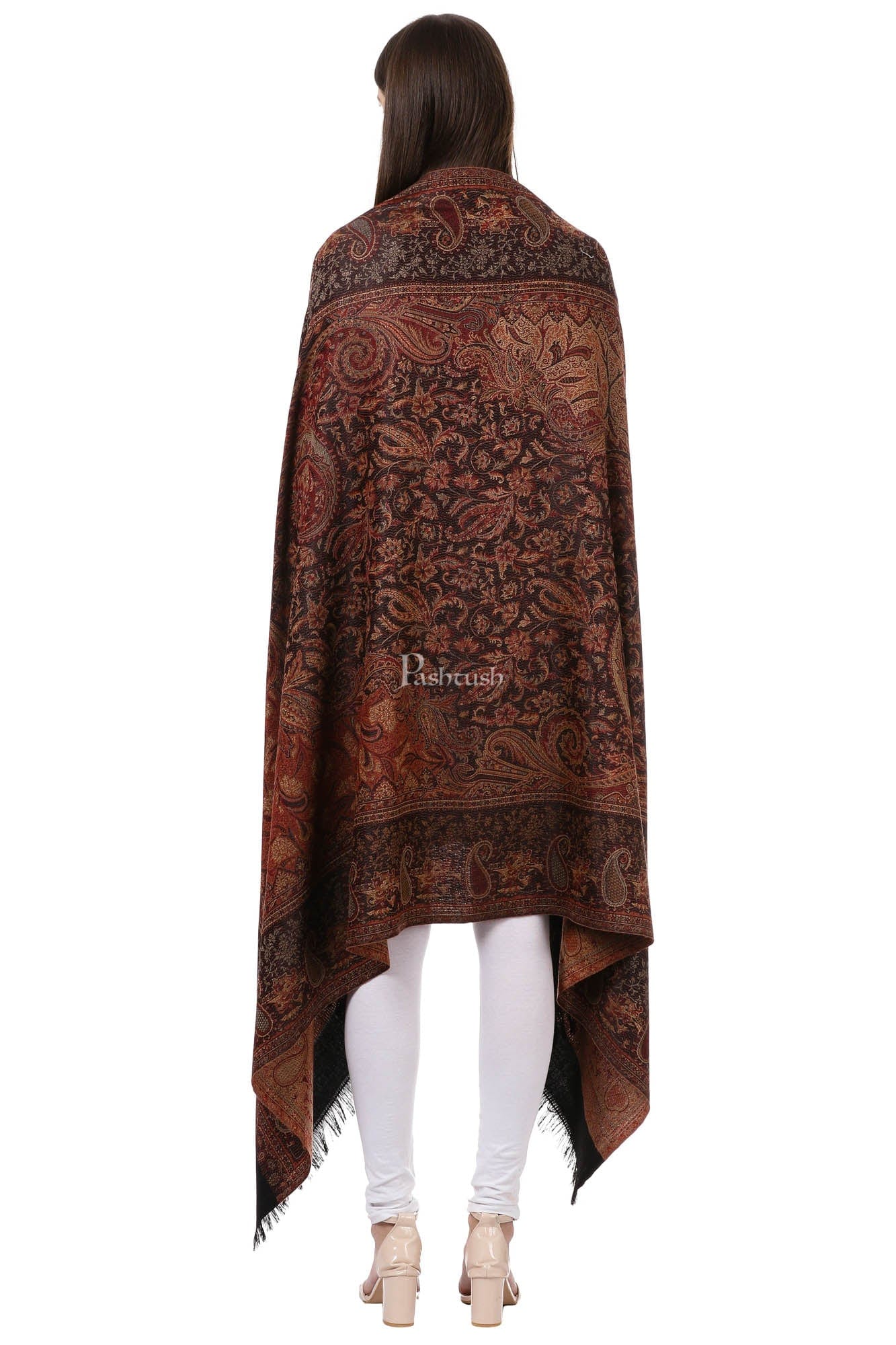 Pashtush India Womens Shawls Pashtush Women'S Jamawar Shawl, Faux Pashmina, Black