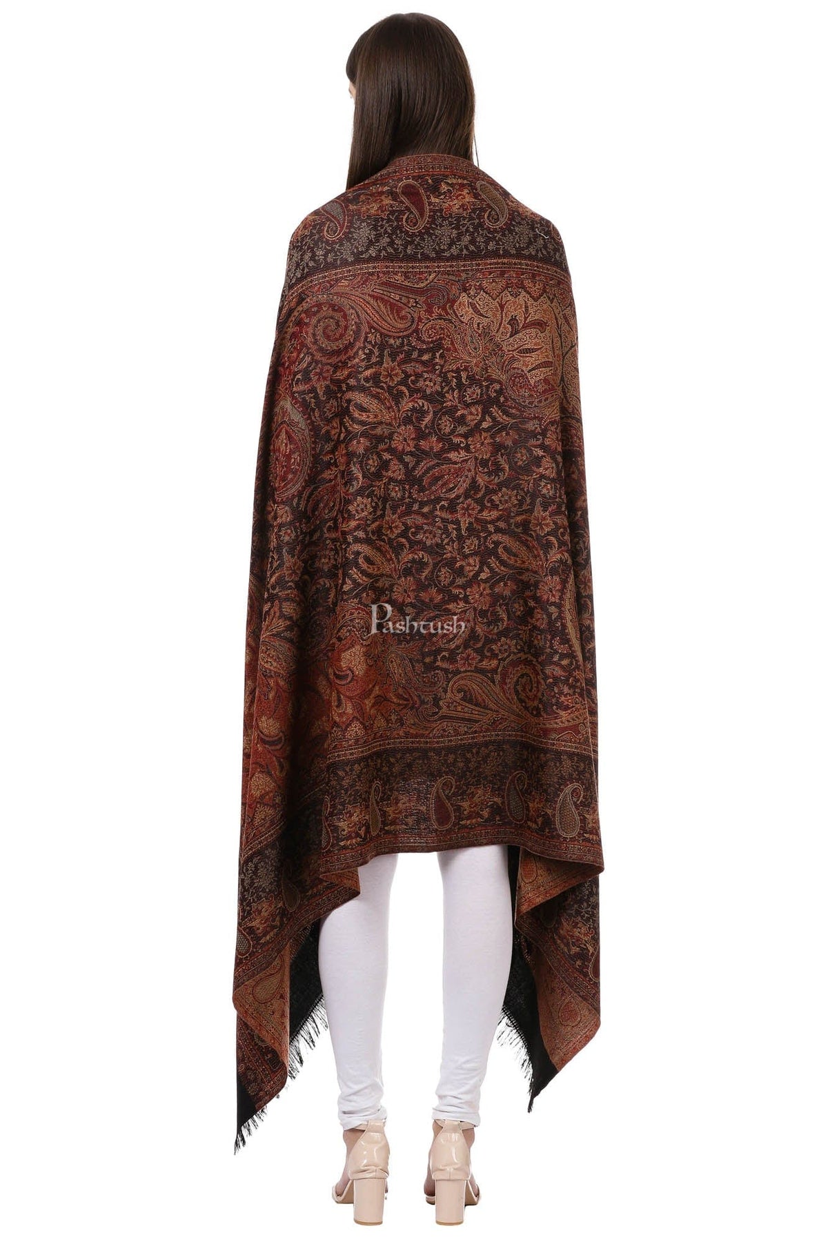 Pashtush India Womens Shawls Pashtush Women'S Jamawar Shawl, Faux Pashmina, Black