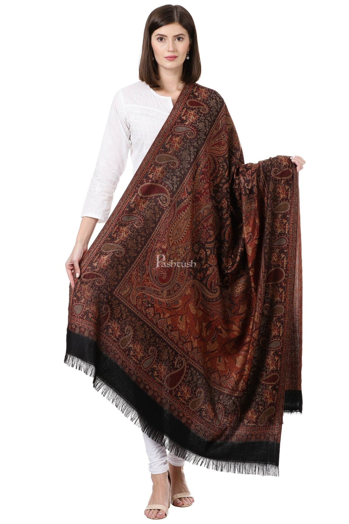 Pashtush India Womens Shawls Pashtush Women'S Jamawar Shawl, Faux Pashmina, Black
