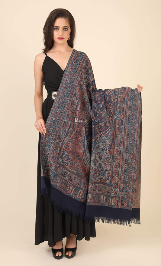 Pashtush India 100x200 Pashtush Women's Jamawar Shawl, Faux Pashmina, Blue