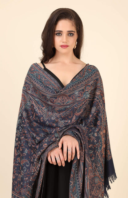 Pashtush India 100x200 Pashtush Women's Jamawar Shawl, Faux Pashmina, Blue