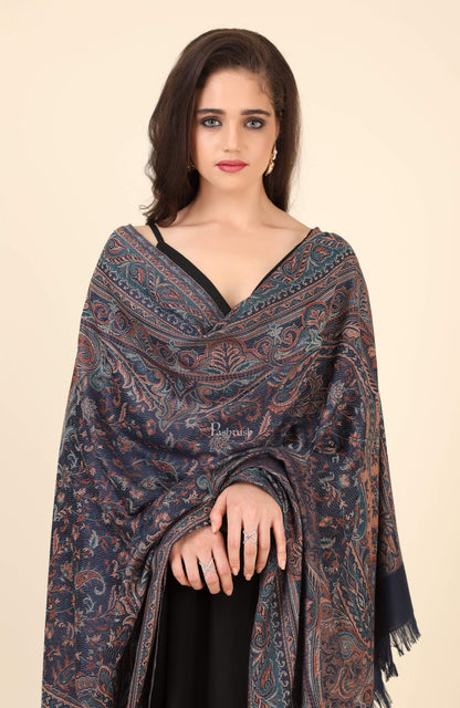 Pashtush India 100x200 Pashtush Women's Jamawar Shawl, Faux Pashmina, Blue