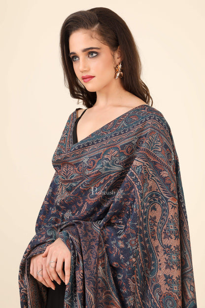 Pashtush India 100x200 Pashtush Women's Jamawar Shawl, Faux Pashmina, Blue