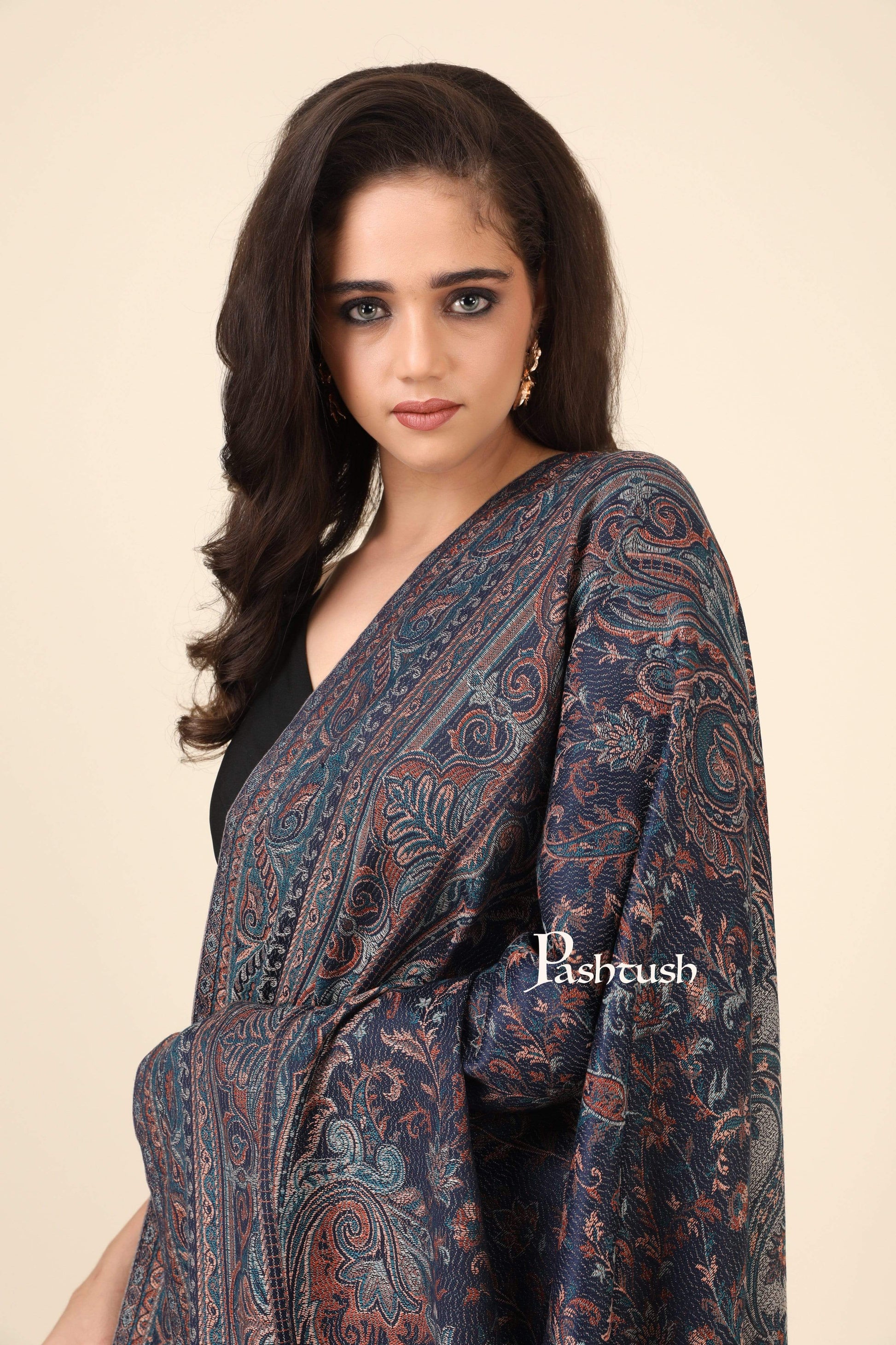 Pashtush India 100x200 Pashtush Women's Jamawar Shawl, Faux Pashmina Blue