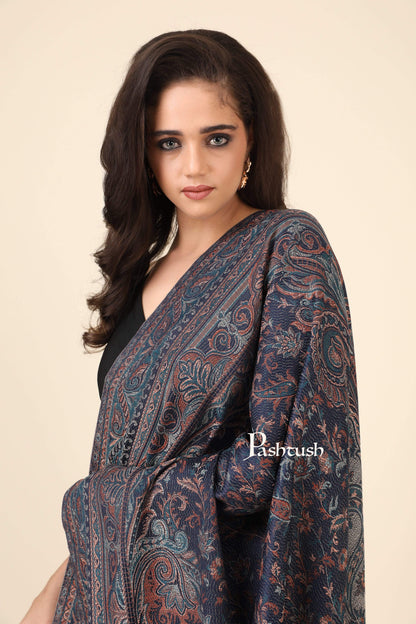 Pashtush India 100x200 Pashtush Women's Jamawar Shawl, Faux Pashmina Blue