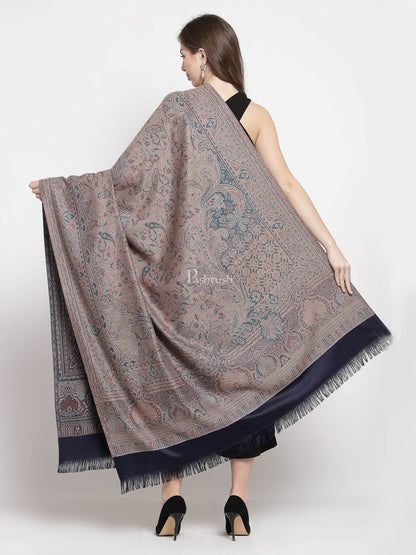 Pashtush India Womens Shawls Pashtush Women'S Jamawar Shawl, Faux Pashmina, Navy Blue, Reversible