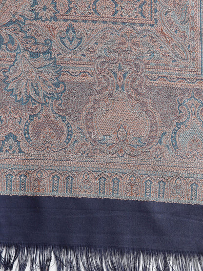 Pashtush India Womens Shawls Pashtush Women'S Jamawar Shawl, Faux Pashmina, Navy Blue, Reversible