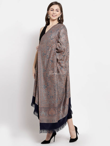Pashtush India Womens Shawls Pashtush Women'S Jamawar Shawl, Faux Pashmina, Navy Blue, Reversible