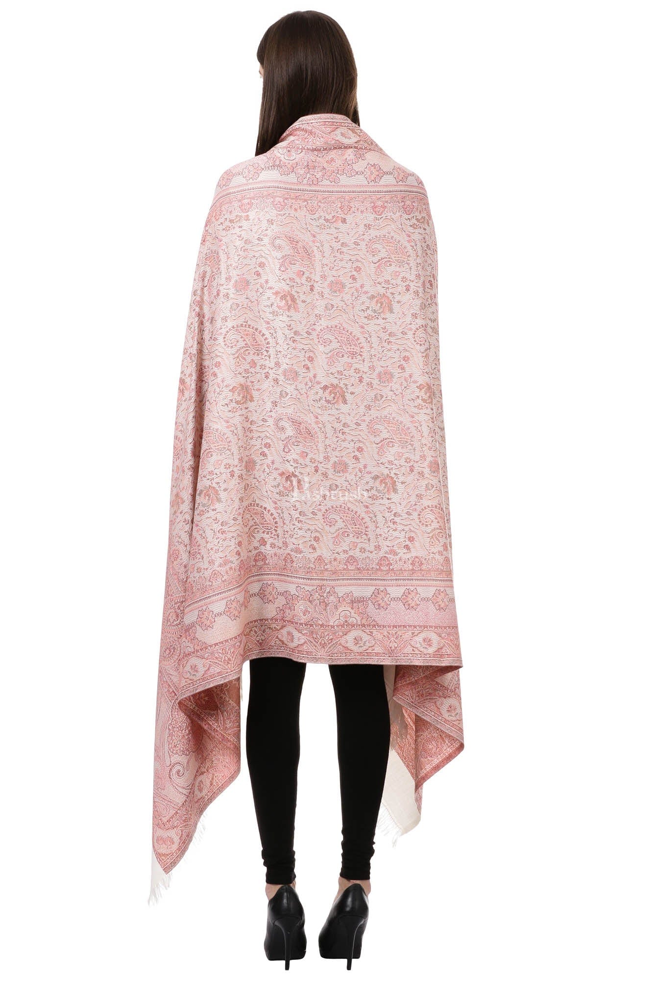 Pashtush India Womens Shawls Pashtush Women'S Jamawar Shawl, Ivory Andpink
