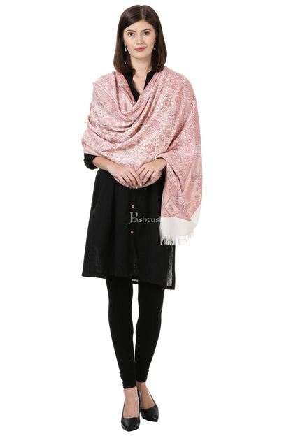 Pashtush India Womens Shawls Pashtush Women'S Jamawar Shawl, Ivory Andpink