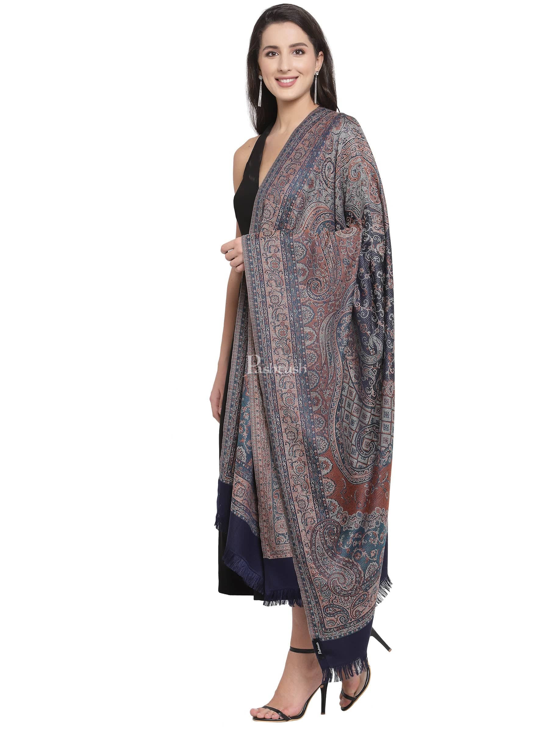 Pashtush India Womens Shawls Pashtush Women'S Jamawar Shawl, Navy Blue